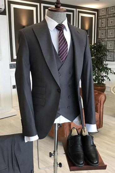 Kriegskraft Classical Black 3-Pieces Peaked Lapel One Button Bespoke Business Suits For Men_1