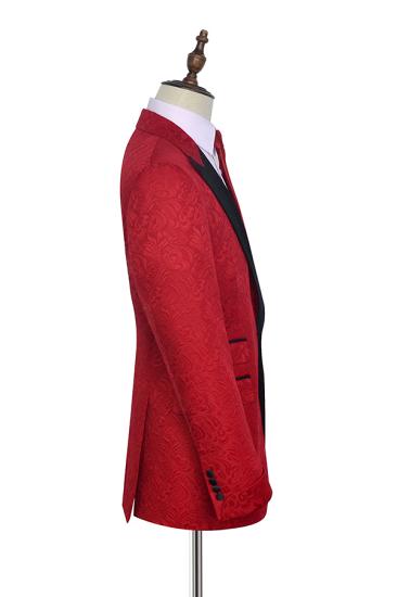 Chic Bright Red Jacquard Peak Lapel with Black Silk Mens Suits | Happnessmall_2
