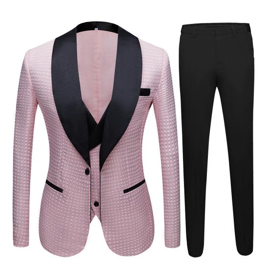 Chic Pink Shawl Lapel Dot Wedding Men Suits_4