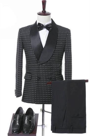 Fashion Black Double Breasted Wedding Groom Suit | Elegant Slim Fit Men Prom Suit