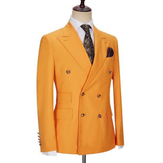 Newest Orange Double Breasted Peaked Lapel Men Suits | Happnessmall_2
