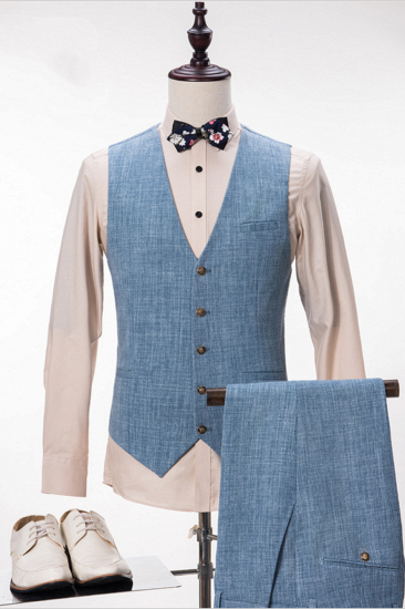 Fashionable Blue Linen Wedding Set | Lapel Summer Groom Set_2