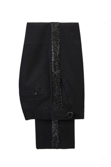 Stylish Peak Lapel Bright Red Stitching Sparkle Black Fashion Men's Suit_2