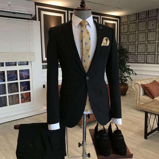 Ronin Simple Black One Button 2 Flaps Notched Lapel Business Men Suits_2