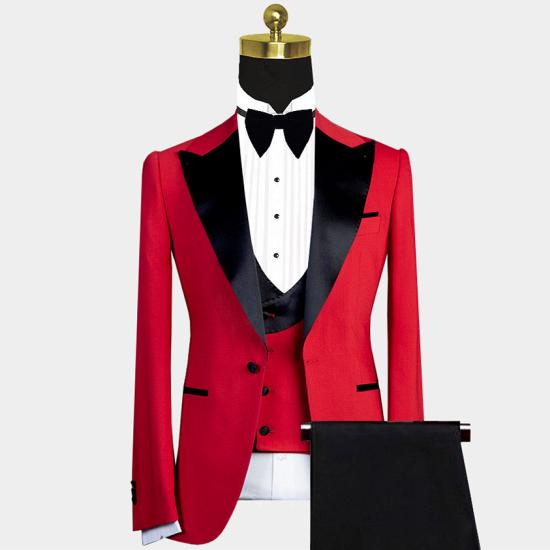 Fashionable red slim fit silk pointed collar with one button men's wedding suit_2