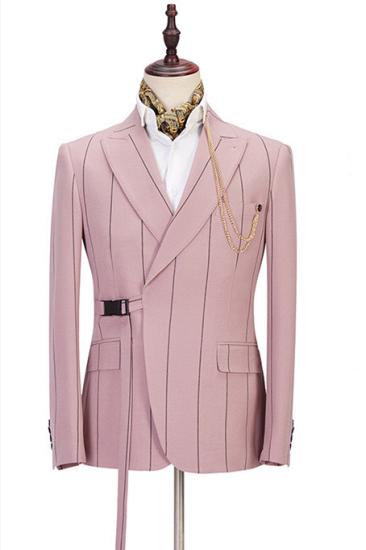 Chic Pink Striped Peaked Lapel Fitted Men Suits Online