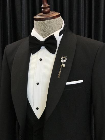 Stylish Black Shawl Lapel Three Pieces Best Fitted Men Suits | Happnessmall_2