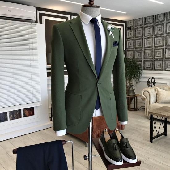 New Arrival Dark Green Notched Lapel With Button Prom Men Suits_2