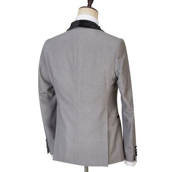 Light Gray  Shiny Shawl Lapel One Button Three Pieces Wedding Men Suits | Happnessmall_5