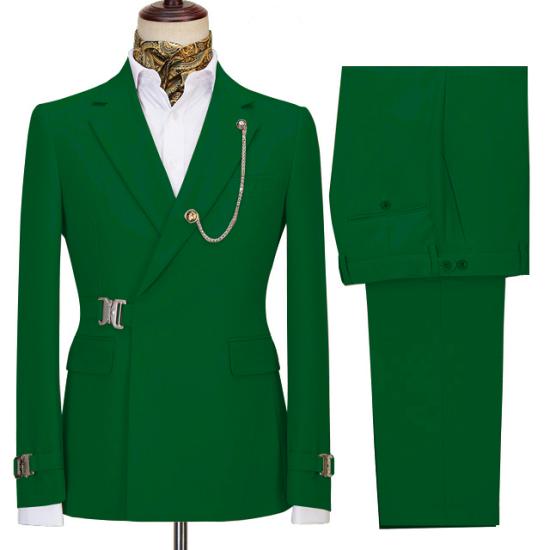 New Arrival Dark Green Notched Lapel Men Suits For Business with Buckle_2