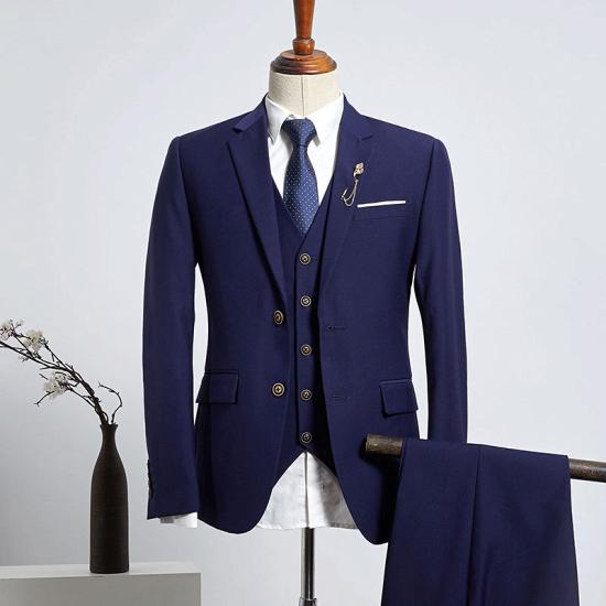 William Trendy Navy Blue 3 Pieces Slim Fit Tailored Business Suit_2