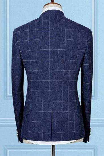 Aria Stylish Dark Navy Best Fitted Two Pieces Plaid Prom Men Suits_2