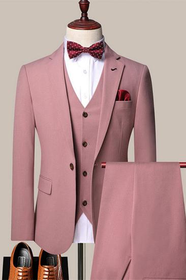 Pink One Button Notched Lapel Slim Fit Three Pieces Men Wedding Suits | Prom Suits