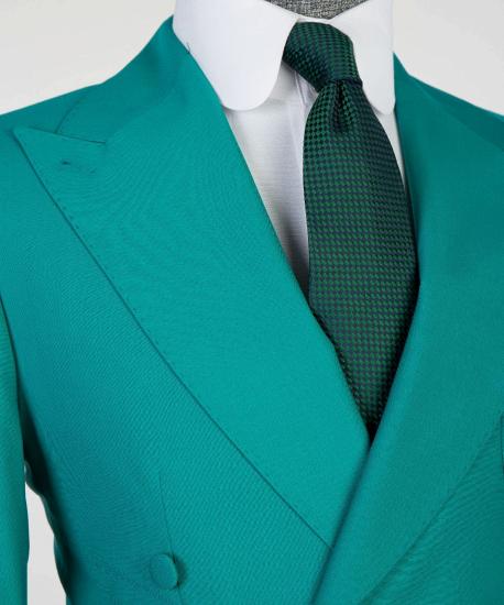 Happnessmall Chic Green Close Fitting Two Pieces Double Breasted Peaked Lapel Prom Suits_2