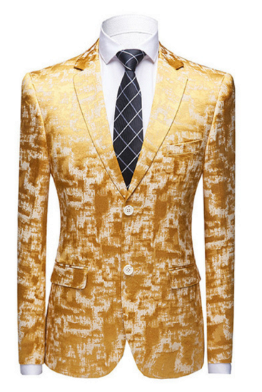 Eamon Chic Bright Gold Printed Notched Lapel Men's Suits for Prom