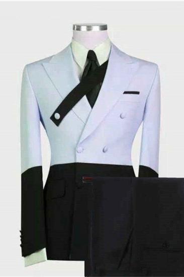 Stylish Devon Sky Blue And Black Peaked Lapel Prom Men Suits Online