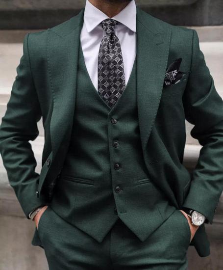Best Green 3 Pieces Peak Lapel Men Suits | Happnessmall_1