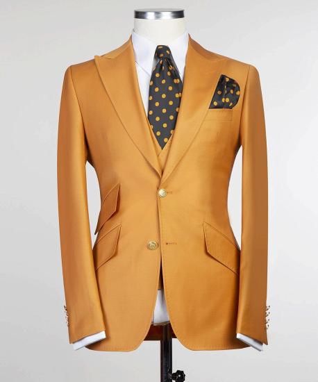 Hayes New Dark Yellow Peaked Lapel Three-Pieces Popular Men Suits_4