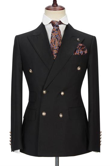 Classic Black Double Breasted Men's Formal Suit with Peak Lapel