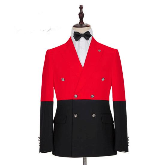 Chic Red And Black Double Breasted Peaked Lapel Men Suits for Prom_2