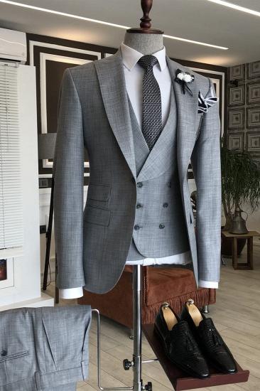 Happnessmall Popular Gray Peaked Lapel 3 Flaps Bespoke Business Suits For Men