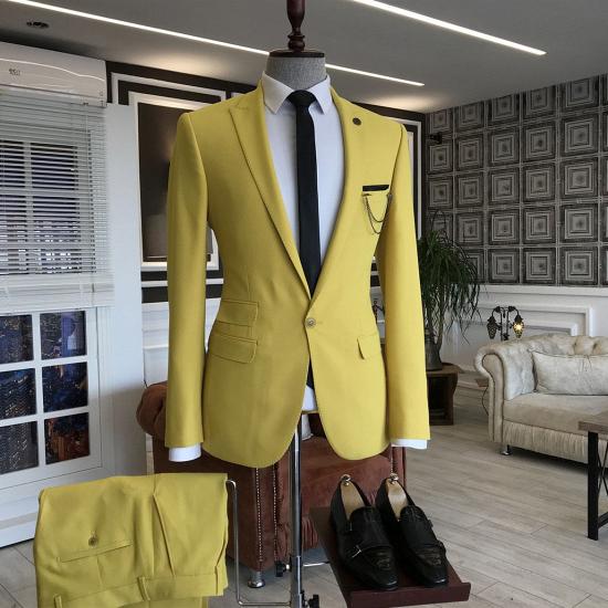 Elegant Yellow Peaked Lapel One Button 3 Flaps Prom Men Suits | Happnessmall_2