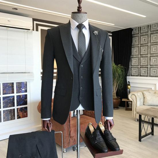 Zephyr Classic All Black Slim Fit 3-Pieces Bespoke Men Suits For Business_2