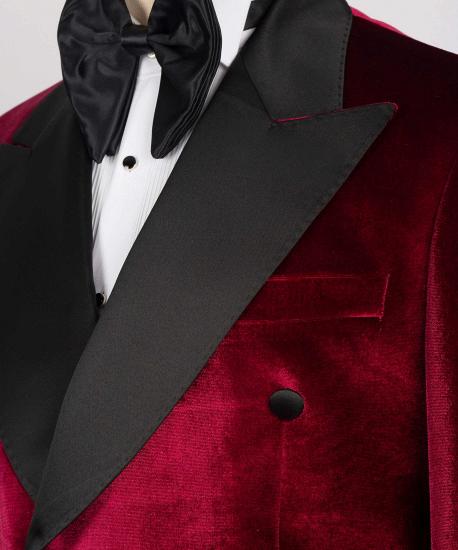 Asher Fashion Red Double Breasted Velvet Prom Suits With Peaked Lapel_3