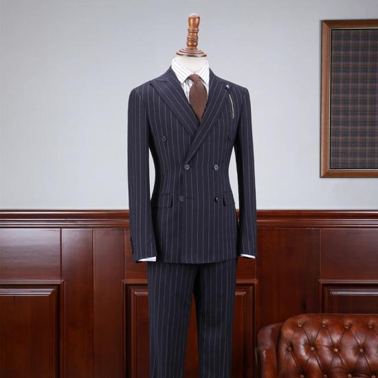 Maverick Navy Blue Striped Slim Fit Bespoke Business Suit_2