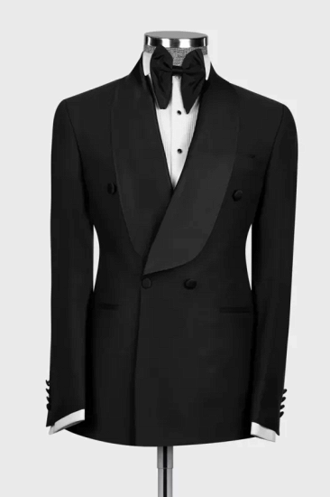 Valor Black Double Breasted Shawl Lapel Wedding Suits For Men_1