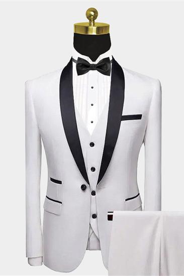 Classic White One Button Groom Set | Black satin shawl men's wedding suit