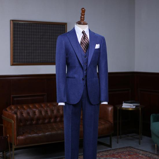 Marie Trendy Blue 3 Pieces Notched Lapel Business Suit For Men_2