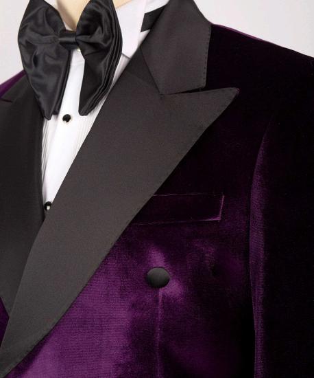 Beckett New Arrival Purple Double Breasted Velvet  Prom Suits With Peaked Lapel_4