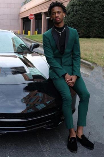 Lazarus Handsome Dark Green Slim Fit Mens Prom Outfits with Black Shawl Lapel_1