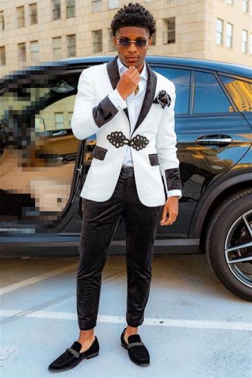 Markos Special Design White Jacquard Knitted Button Shawl Lapel Men Suit_2