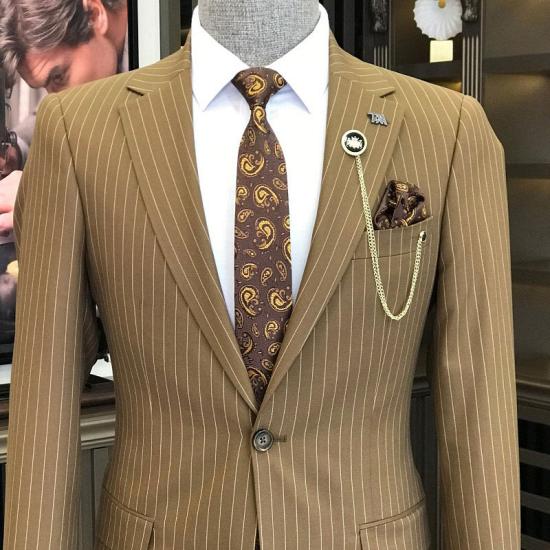 Felix Chic Coffee Striped Two Pieces Prom Suits With Notched Lapel_2