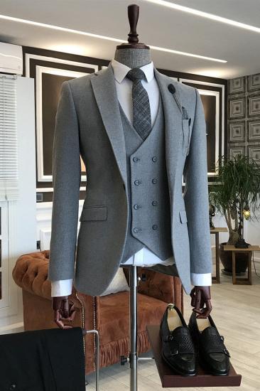 Stylish Gray 3-Pieces Notched Lapel Fashion Business Men Suits_1