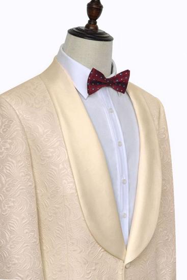 Elegant Champagne Jacquard Silk Shawl Lapel Wedding Tuxedos for Groom_4
