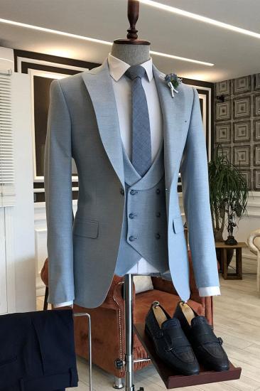Phoenix Handsome Blue 3-Pieces Peaked Lapel One Button Slim Fit Prom Men Suits_1