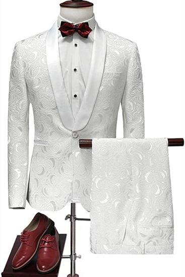Latest Design White Jacquard Suits for Wedding Tuxedos Groom Wear | Shawl Lapel Groomsmen Outfit Man Blazers
