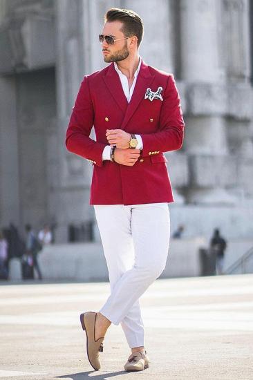 Chic Slim Fit Red Blazer Jacket with  White Pants | Men Suits_2