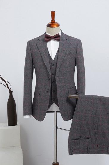 Elysia Popular Gray Plaid Notched Lapel 2 Button Custom Suit For Business_1